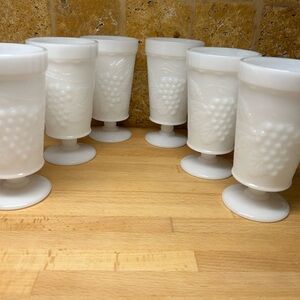 White Grape Embossed Goblets Set Anchor Hocking Milk Glass